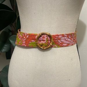 J Crew Cloth Belt Paisley Sz M/L Pink Green Orange